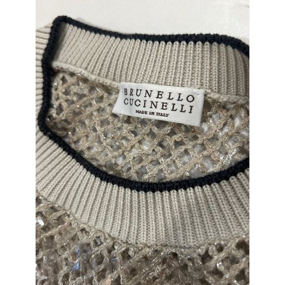 BRUNELLO CUCINELLI Metallic Finish Open Knit Sweater Gray Size Medium $6,600 NWT - Picture 5 of 10
